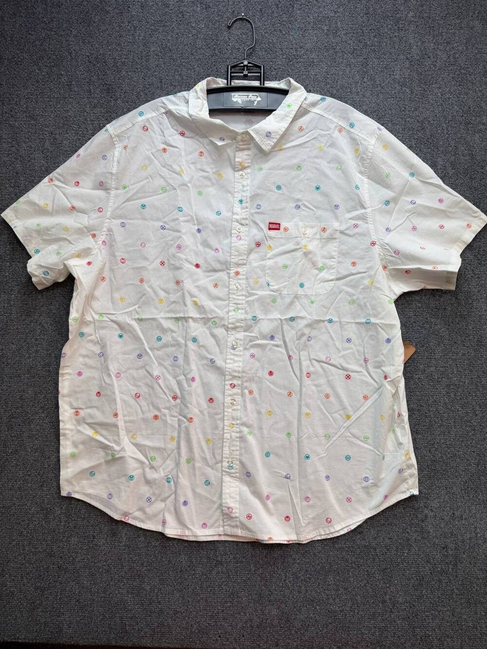 Marvel Pride Collection Button Up Shirt White Rainbow Logo Print 3XL NWT